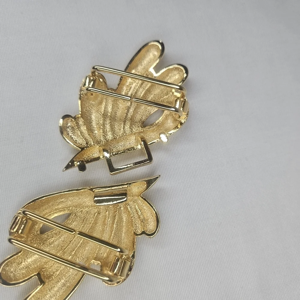 Vtg Douglas Paquette Gold Tone Sculptural Bow Swirl 2-Pc Belt Buckle 1980s EUC